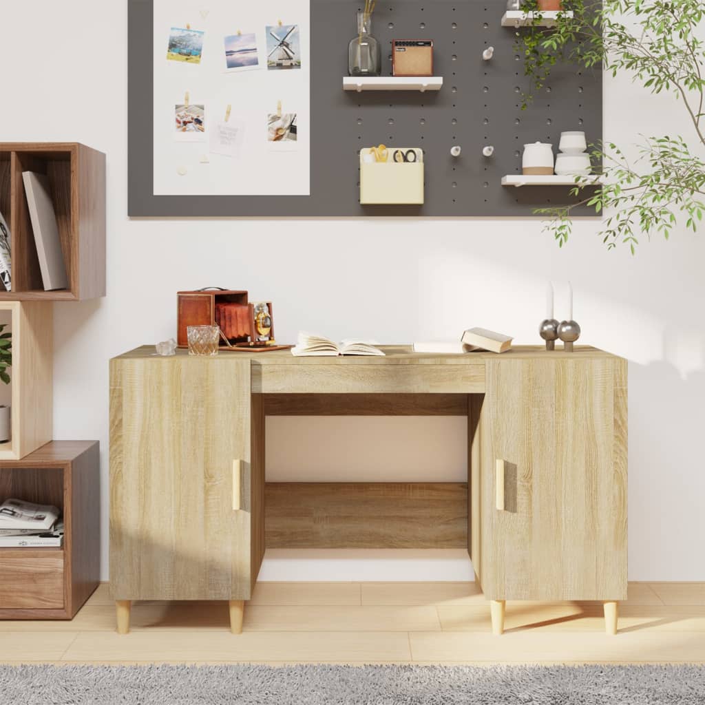 Bureau，Table de travail，Table d'étude Chêne sonoma 140x50x75 cm Bois d'ingénierie CWV39885 - 2