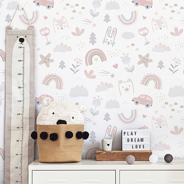 Carta da parati autoadesiva arcobaleno e automobili 65x260cm