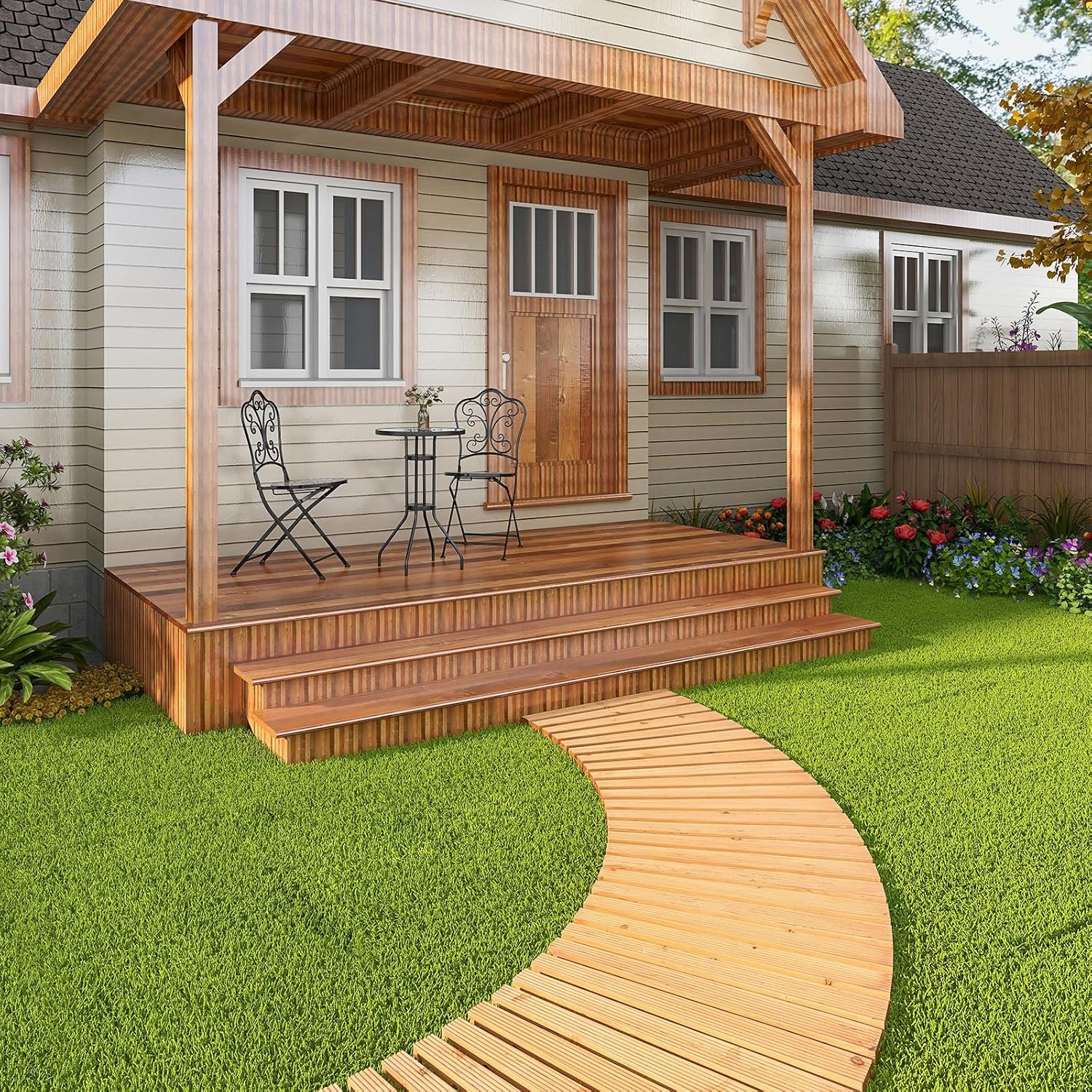 Passerella Legno Arrotolabile Per Giardino | Antiscivolo | Resistente Alle Intemperie | 245x55 Cm - Foto 11