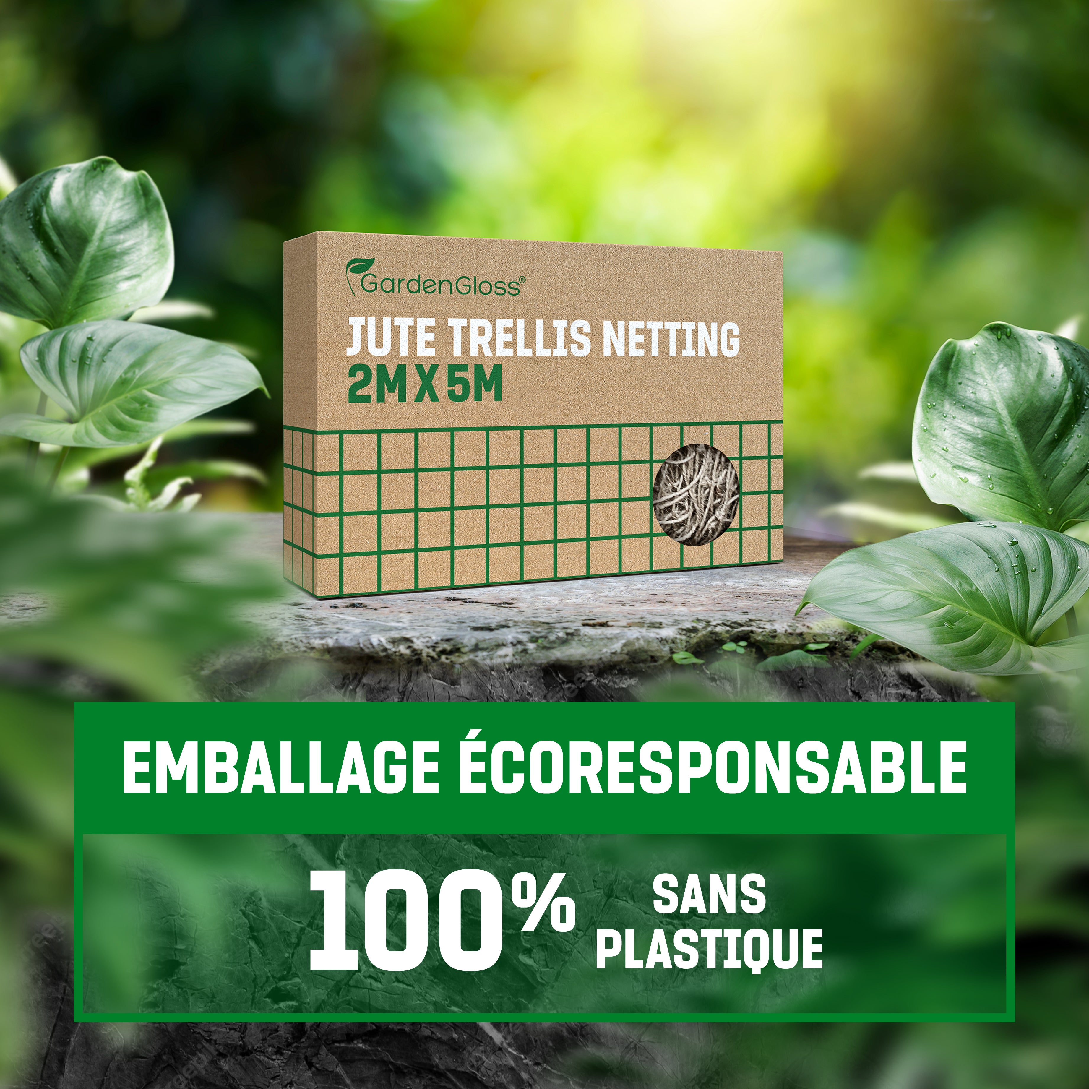 GardenGloss Filet de jute pour plantes grimpantes à grandes mailles - 100% Naturelle - Supports pour plantes grimpantes (2m x 5m) - 5