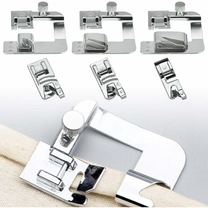 6-częściowy zestaw akcesoriów do maszyny do szycia: stopka do obszywania 4/8" 13 mm 6/8" 19 mm 8/8" 25 mm