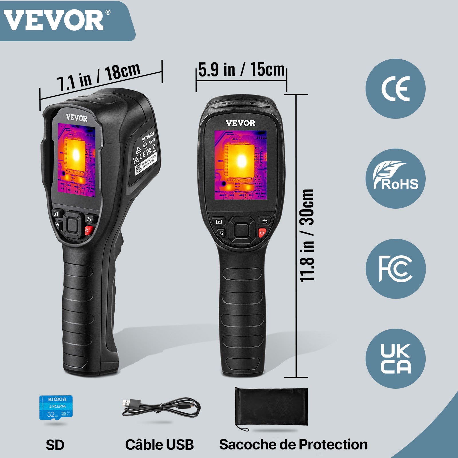 Termocamera Infrarossi 240×180 Pixel 25 Hz -20 a 400 °C VEVOR per Ispezione Casa, HVAC, Idraulica, Rilevamento Perdite - 7