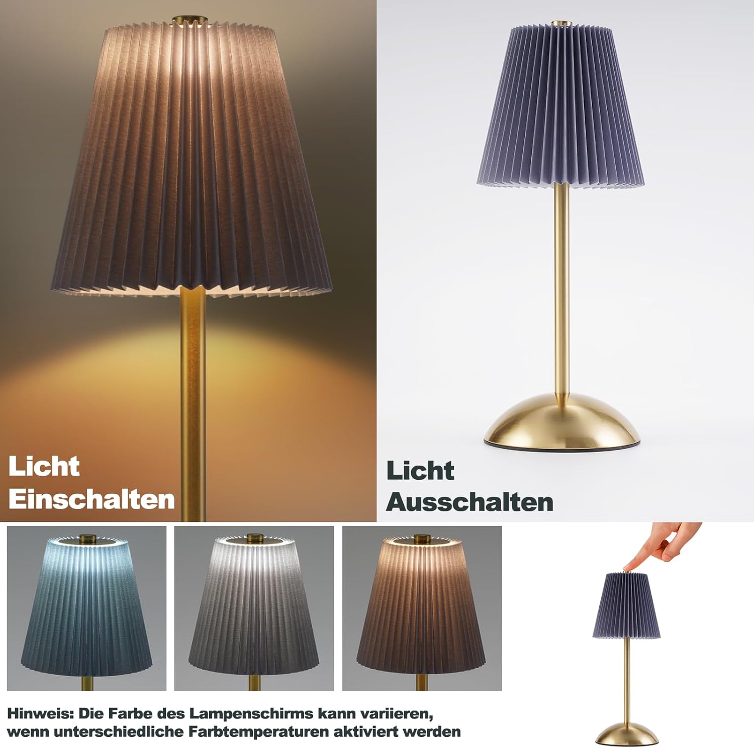 ZMH Zestaw 2 bezprzewodowych lamp stołowych LED z portem USB, 3 temperatury barwowe (zielona) - 8