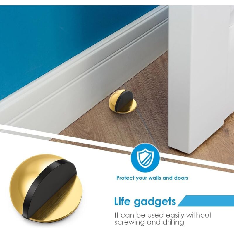 Fermaporta autoadesivi in acciaio inox, forma ovale e a mezzaluna (oro, confezione da 2) - 5