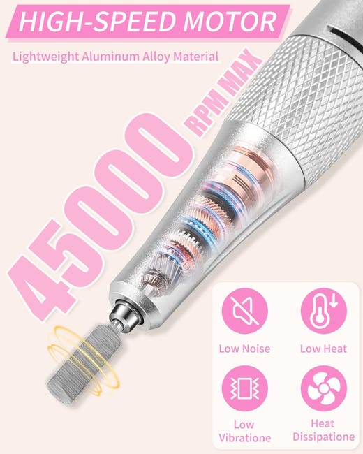 Ponceuse à Ongles Portable 45000 RPM, Lime Électrique Rechargeable pour Gel et Acrylique, Kit Ongles Professionnel - 3