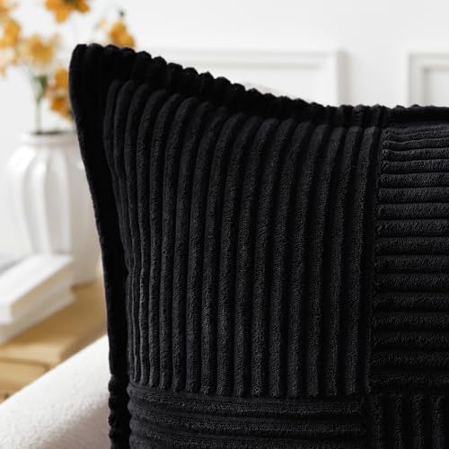 Lot de 2 Boho Housse de Coussin en Velours Côtelé Croisé Canapé Taie d'oreiller en Velours Douce pour Maison Salon Chambre Decorative Noir 40 x 40 cm - 4