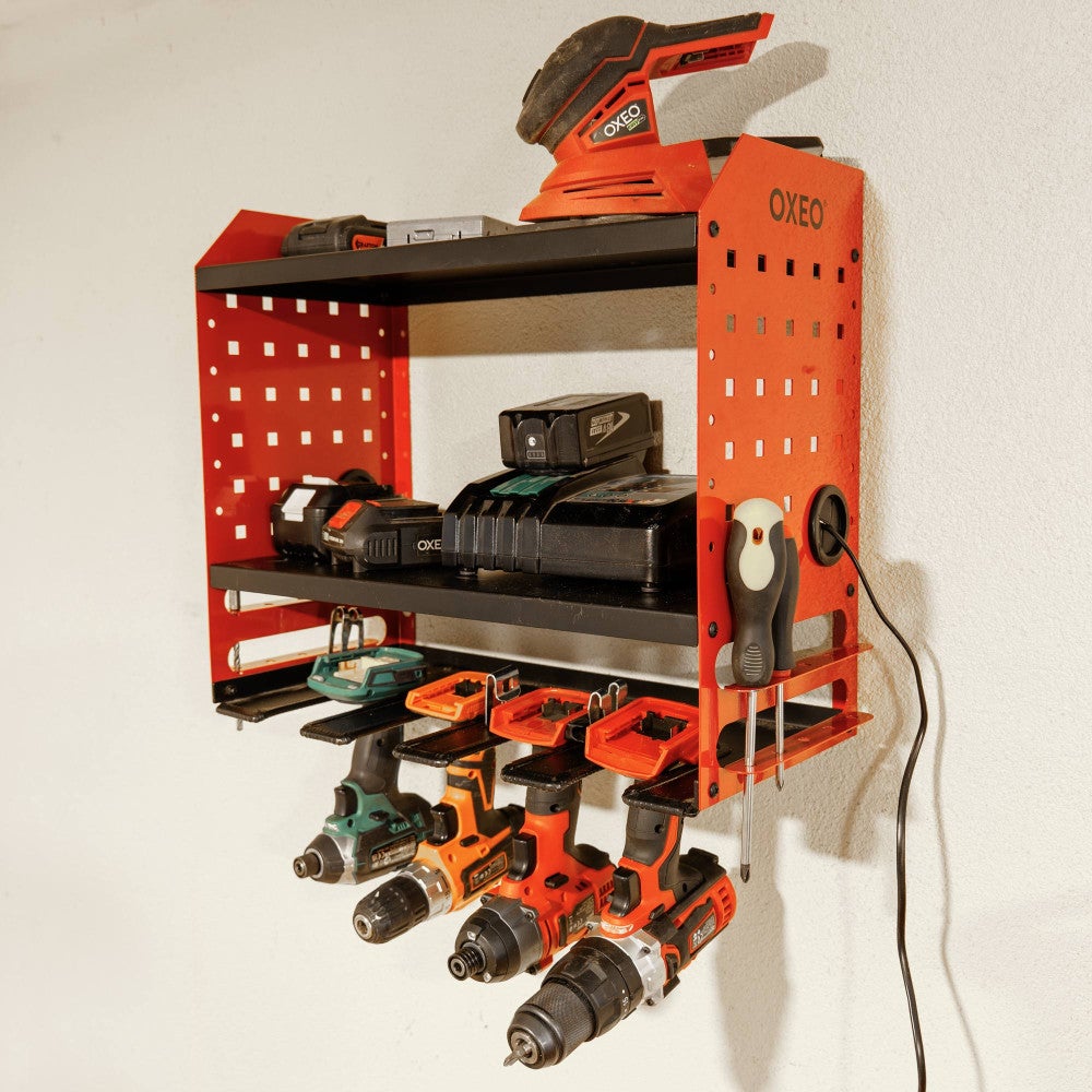 Étagère Murale Rangement Outils Électroportatifs - pour Perceuse - Meuleuse - 4 emplacements - Passage pour Câbles - 45kg - 3