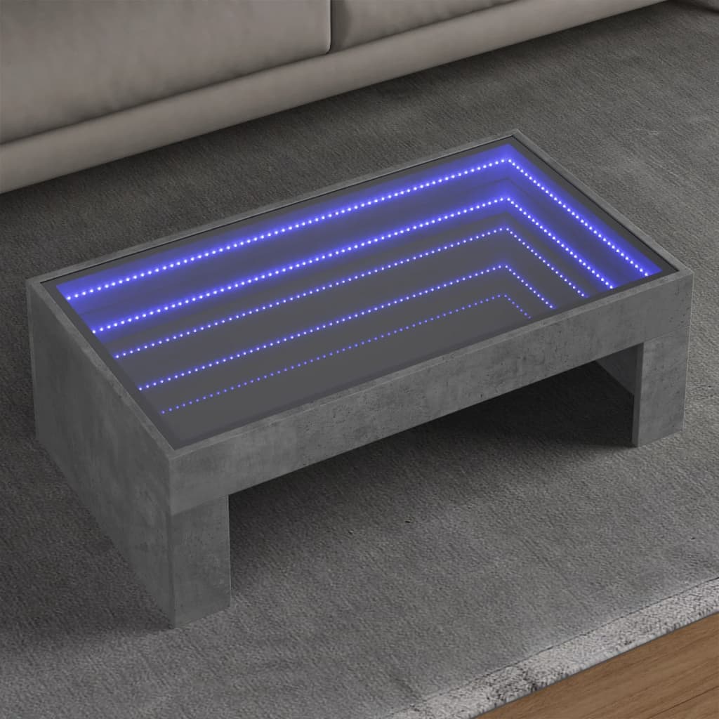 Stolik kawowy z LED Infinity, szarość betonu, 90x50x30 cm vidaXL