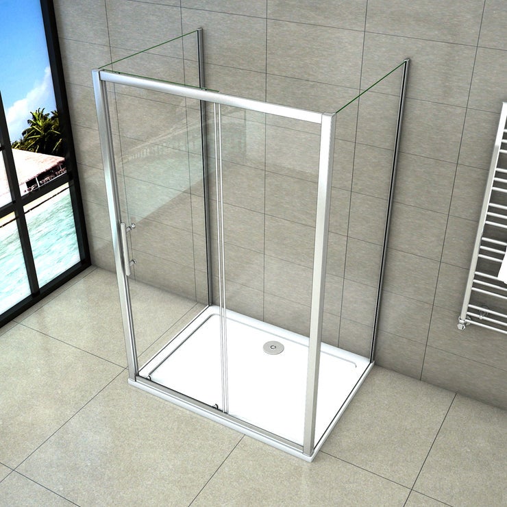 Cabine De Douche En Forme U 110x70x70x190cm Une Porte De Douche Coulissante + 2 Parois Latérales - 4
