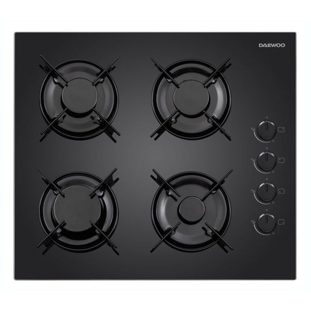 Table de cuisson gaz encastrable 4 foyers Daewoo 60 cm noire BH6GKR40BNL 7500 W