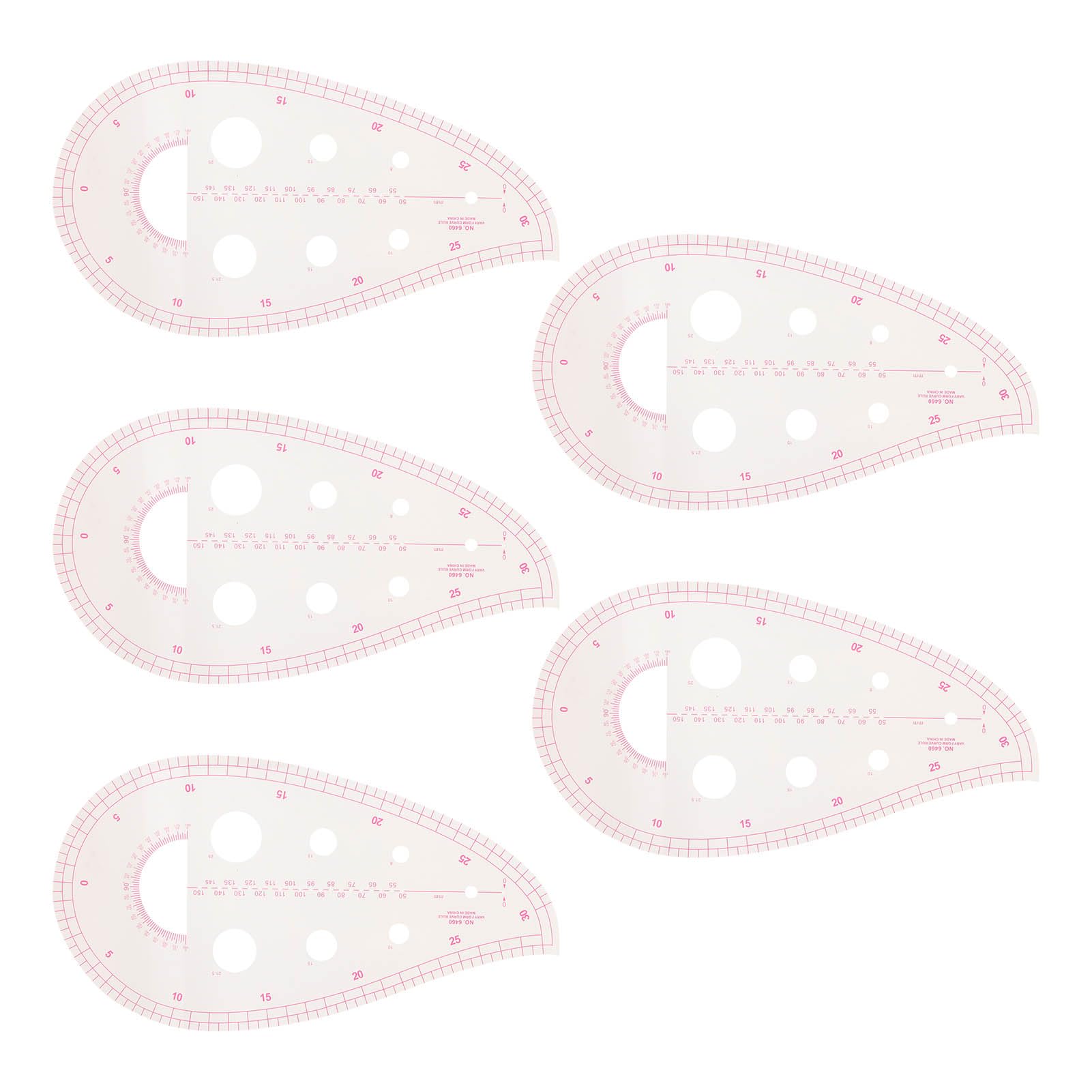 Set Di 5 Righelli Professionali Per Sartoria | Righello Curvo, Triangolare E Multifunzione In Plastica | Per Disegno E Modelli Di Cucito