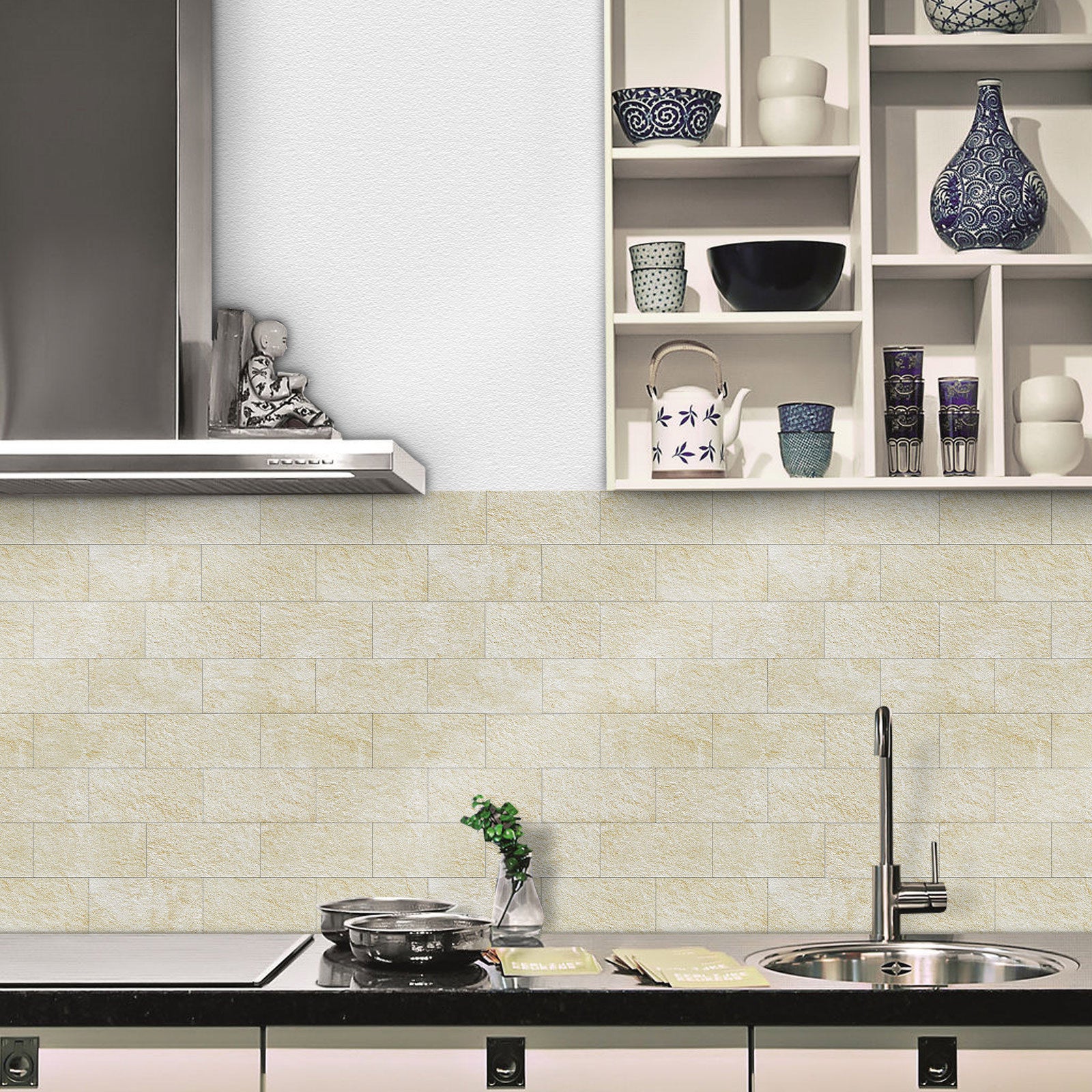 Crédence Adhésive Carrelage Jaune Clair - 10 Panneaux Décoratifs Imperméables pour Mur de Cuisine, Îlot Central et Encadrement de Cheminée - 7