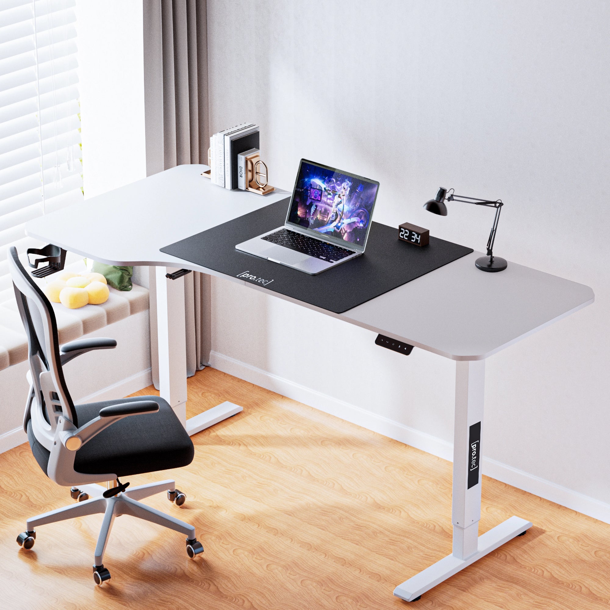 Bureau Électrique L 140cm Hauteur Ajustable - Bureau Ergonomique Marron Clair