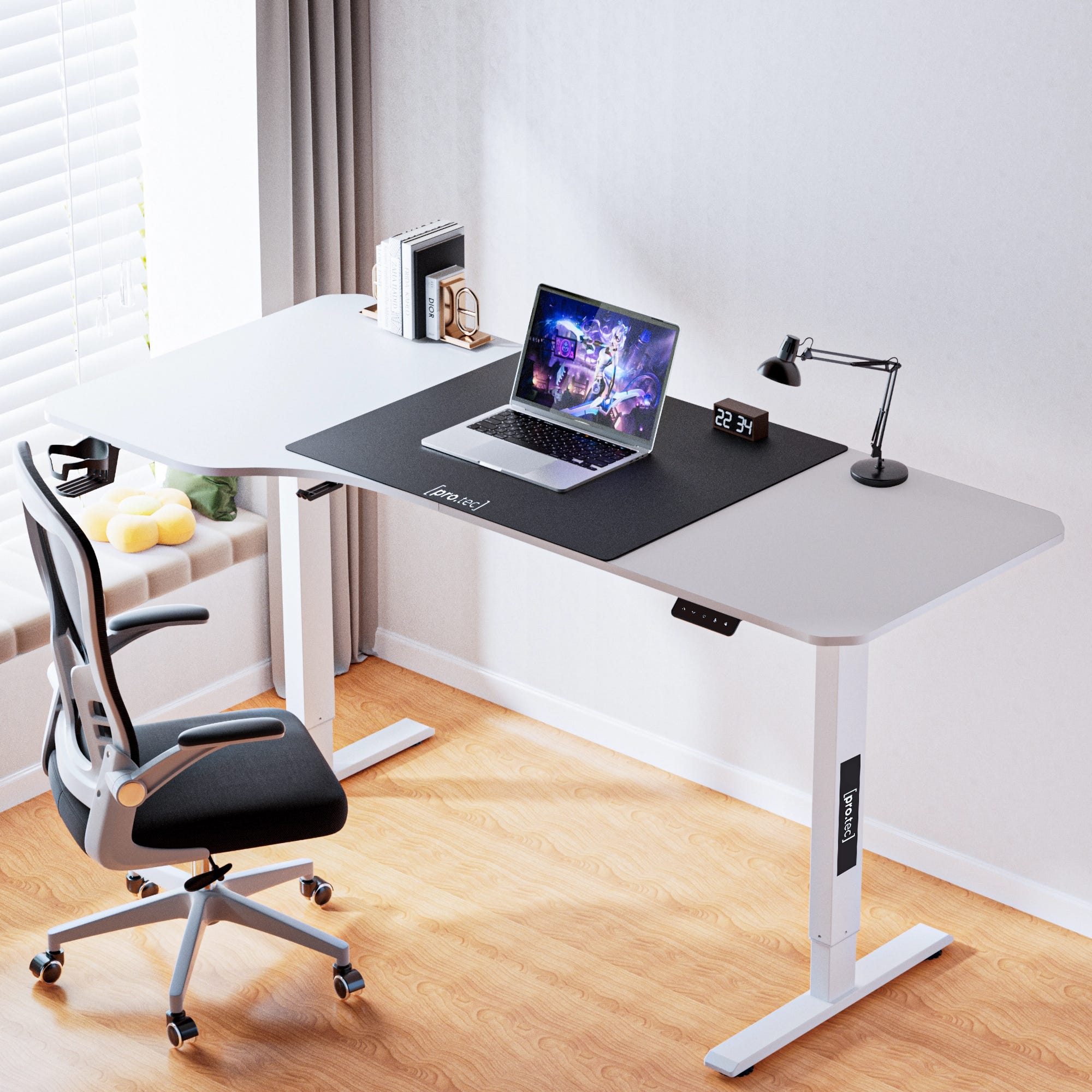 Bureau Électrique L 140cm Hauteur Ajustable - Bureau Ergonomique Marron Clair