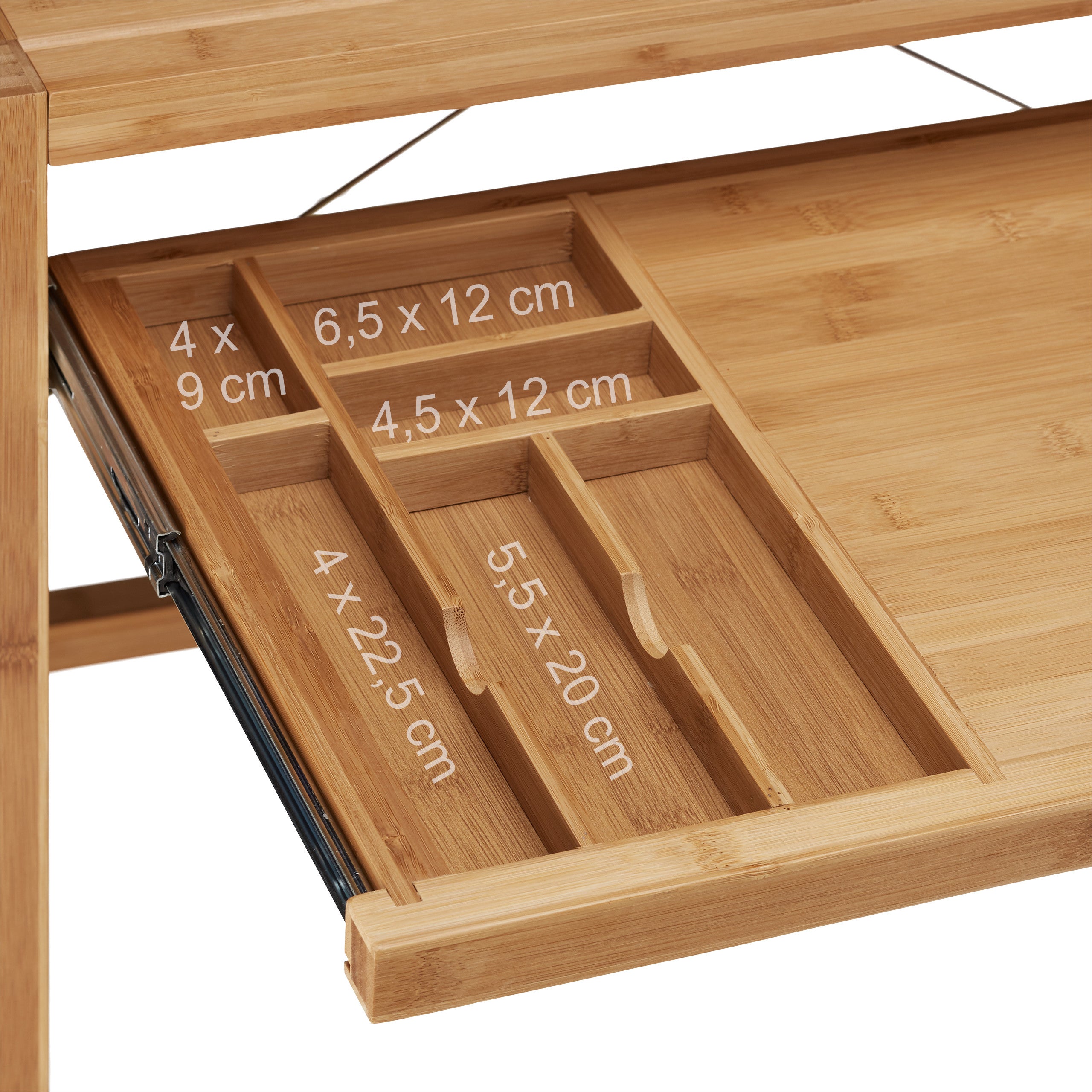 Bureau informatique table ordinateur en bambou emplacement clavier HxlxP: 76,5 x 106,5 x 55,5 cm, nature, Relaxdays - 4