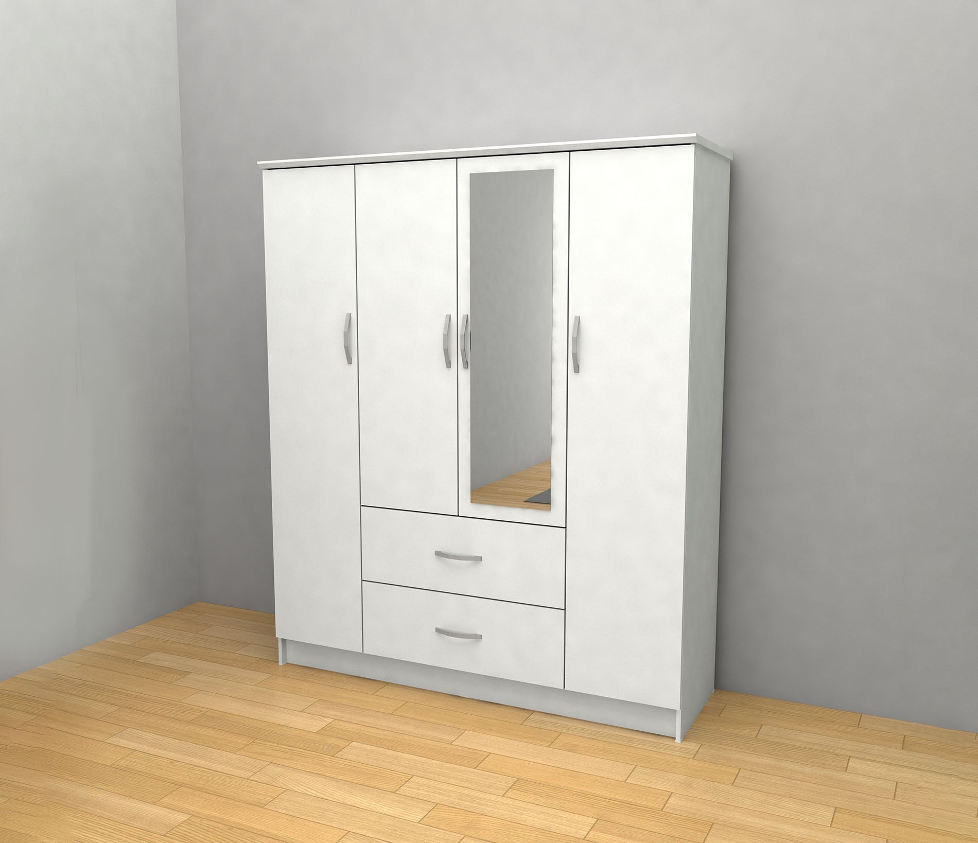 Armario de Dormitorio DN 4 Puertas, con Espejo Blanco 190x160x50 cm - 2