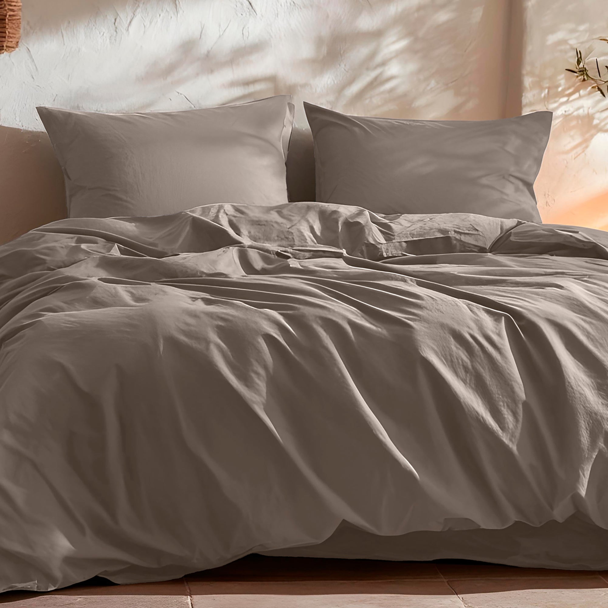 Copripiumino tinta unita 100% cotone + federe 240x220 + 2 (50x85) cm colore Grigio - 3