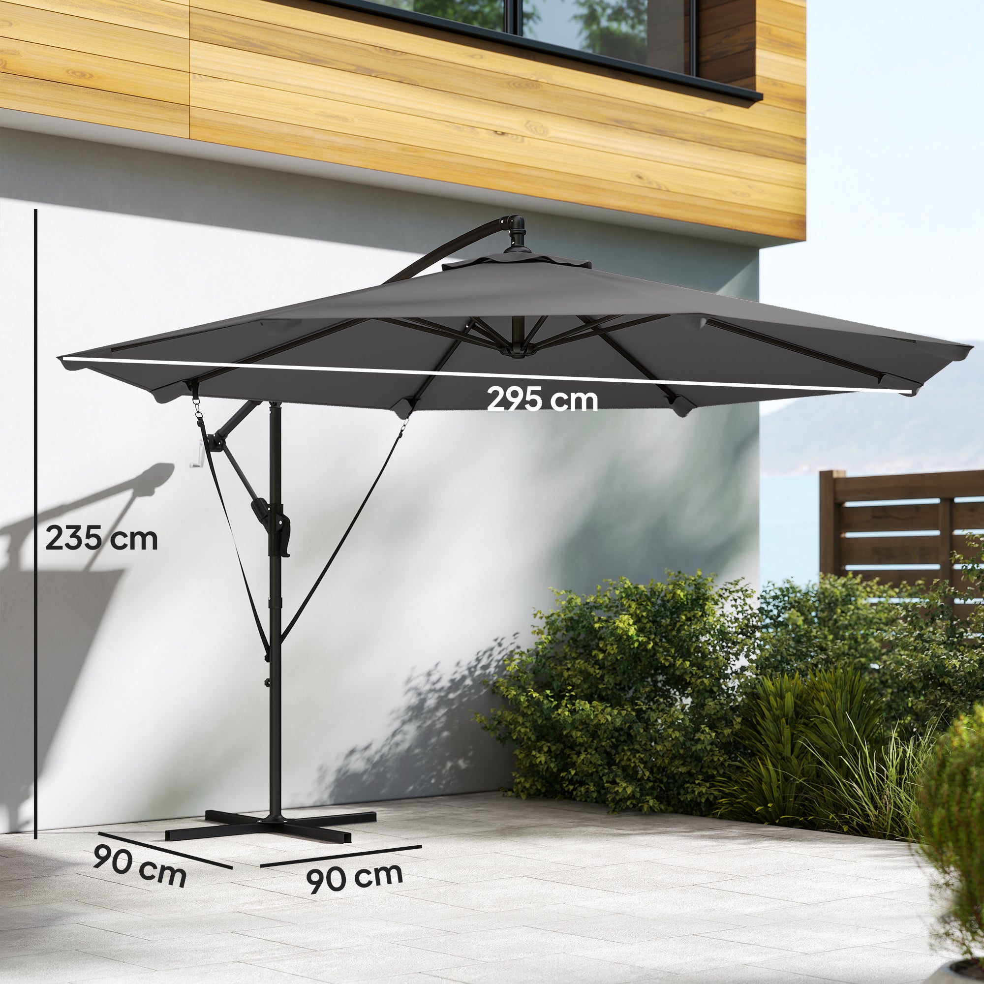 Parasol Déporté Parasol de Jardin Extérieur Double Cordes de Fixation et Housse de Protection Manivelle Gris Foncé - 5