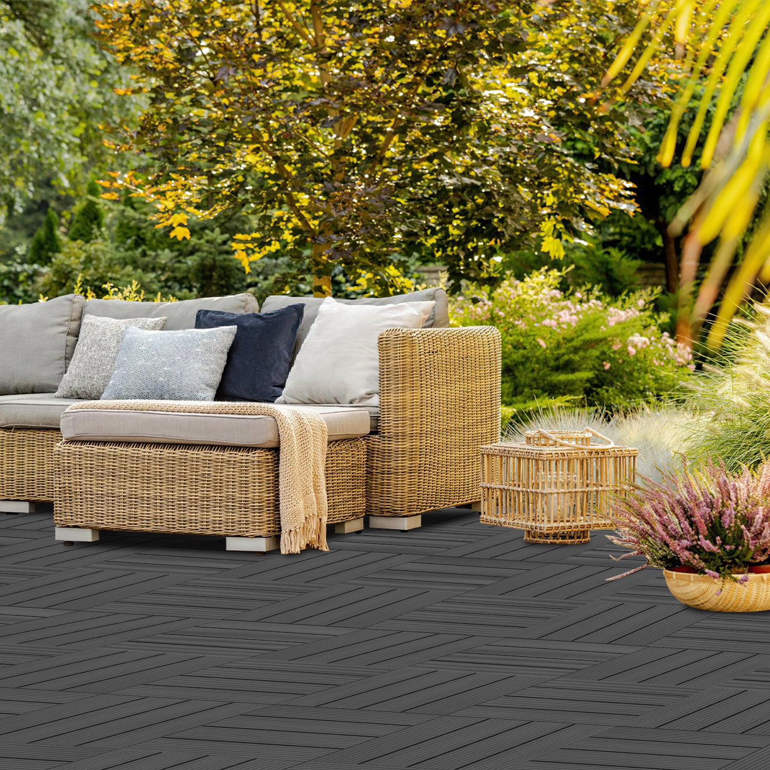 Lot de 66 Dalles de terrasse 4 lattes 6 m², 30 x 30 cm, Dalles clipsables WPC Composite bois Anthracite - 7