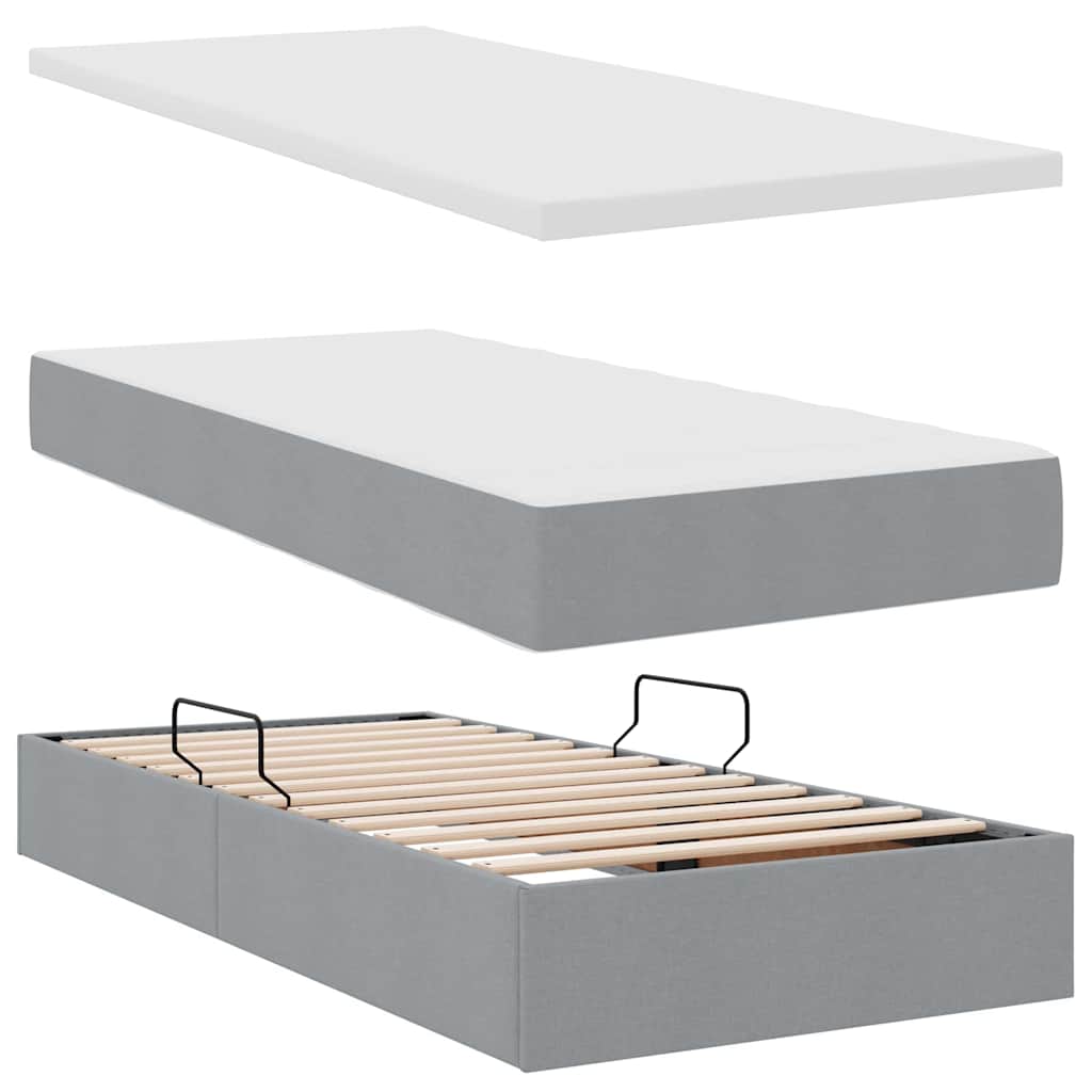 Lit avec rangement et matelas gris clair 90 x 190 cm velours - 8