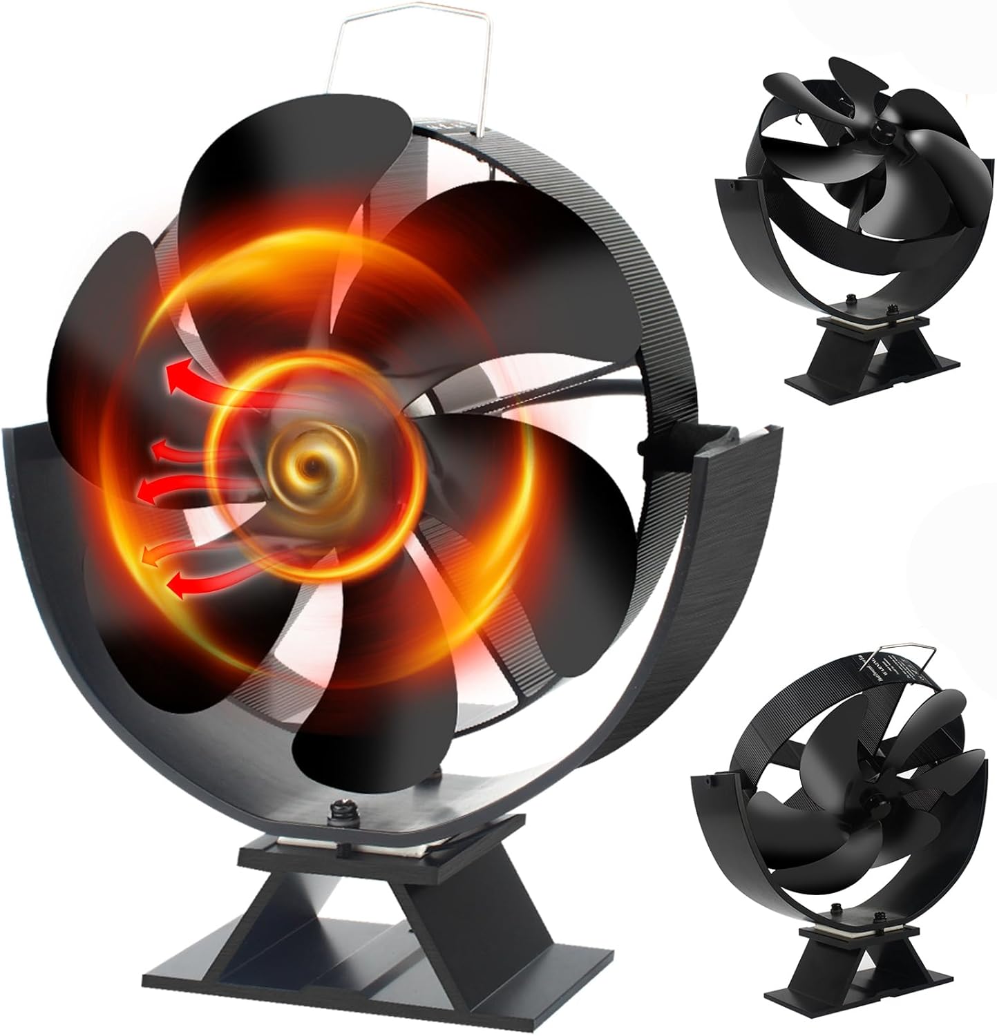 Wentylator 6-łopatkowy do pieca na drewno, cichy silnik, obrót o 180°, kompatybilny z gazem, pelletem i drewnem