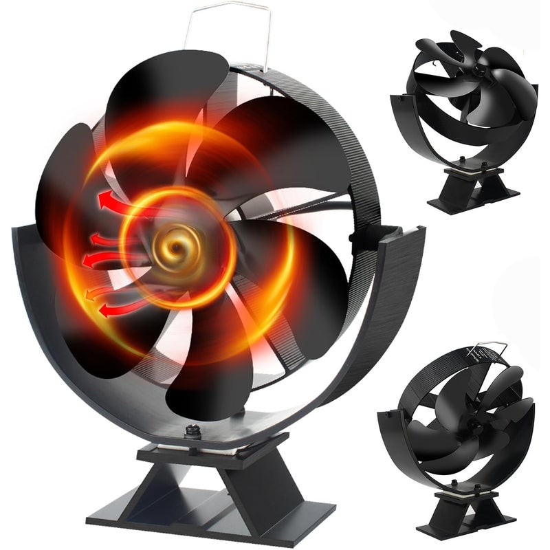 Wentylator 6-łopatkowy do pieca na drewno, cichy silnik, obrót o 180°, kompatybilny z gazem, pelletem i drewnem