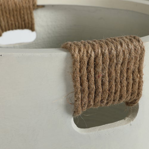 Lot de 2 Pots de Fleurs Ronds Aspect Béton - Jardinières Intérieur Extérieur avec Drainage - Blanc Cassé - Ø37 et Ø46 cm - 7