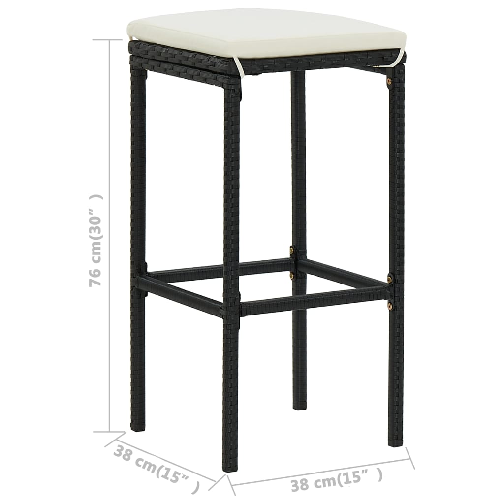 Ensemble de bar de jardin avec coussins 3 pcs Noir vidaXL - 9