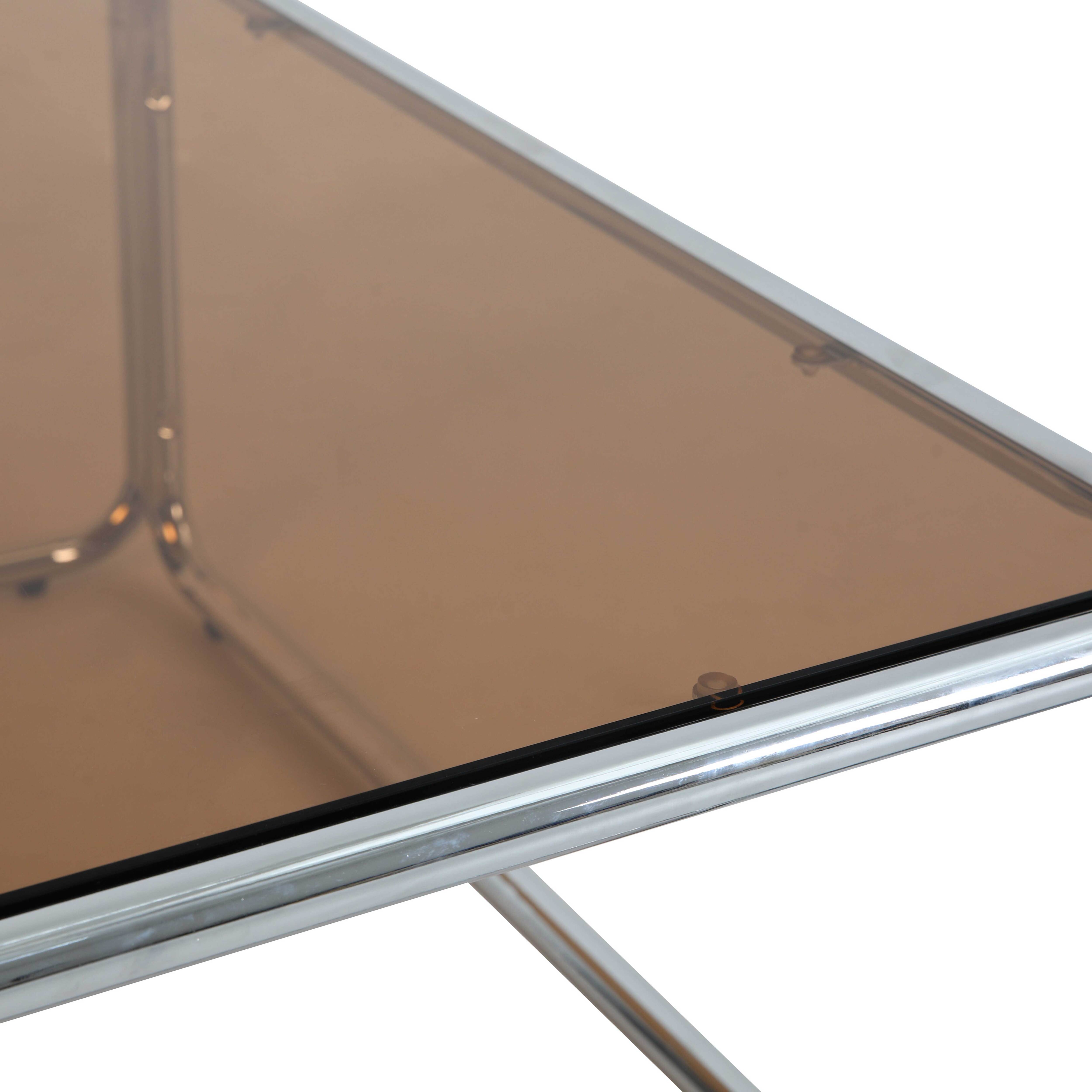 Table basse rectangulaire L110 cm en métal et en verre trempé marron - 6