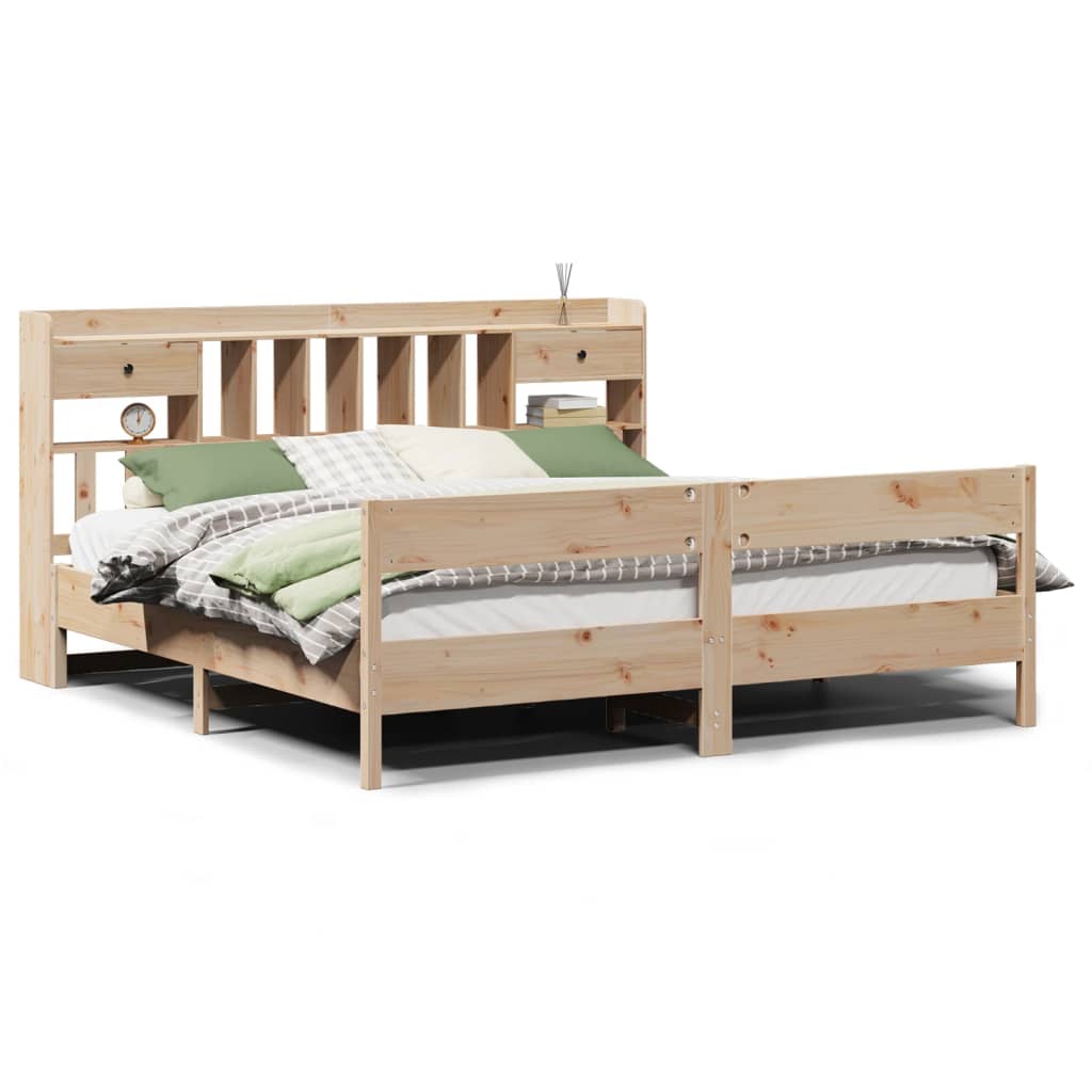 Lit bibliothèque sans matelas 180 x 200 cm en bois de pin massif - 2