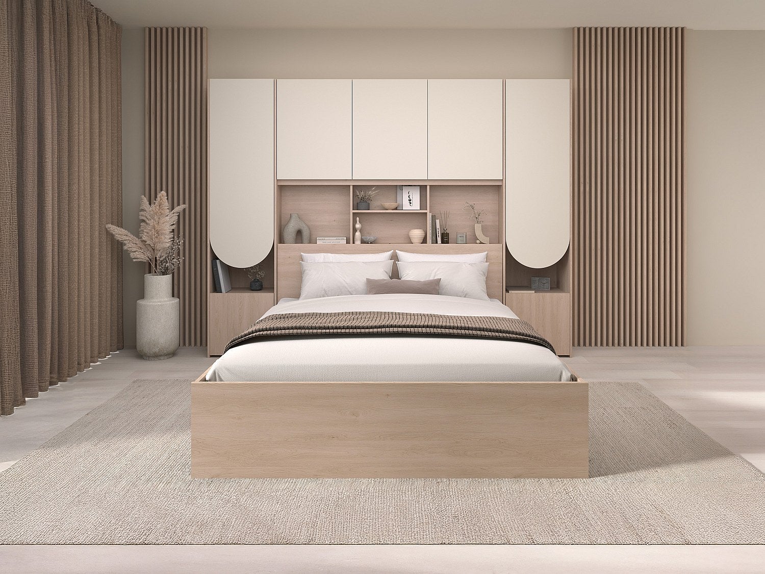 Pont de lit avec rangements – Avec LEDs – L266 cm – Beige et naturel - DOMELITO - 3