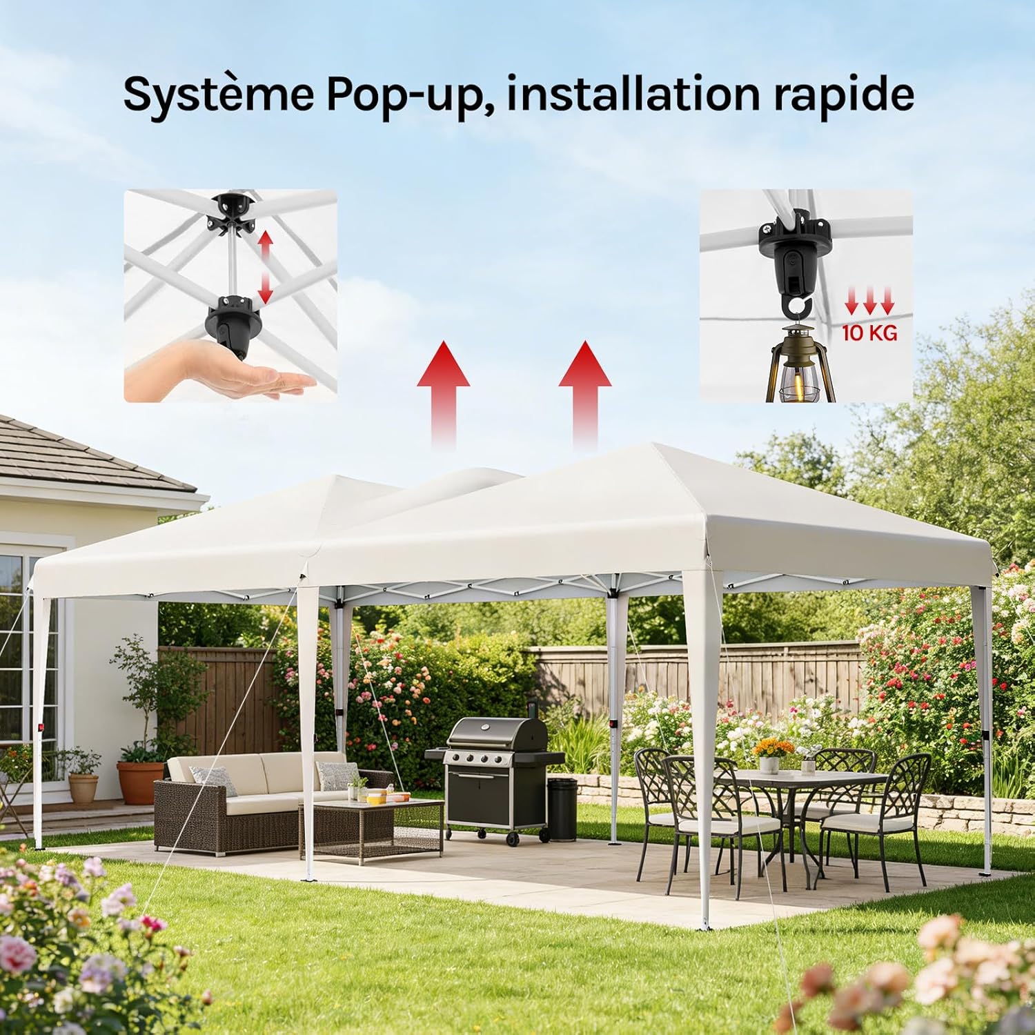 WOLTU Tonnelle de Jardin Extérieur 3x6m, Barnum Pliant avec 6 Parois Amovibles, Système Pop-up, Beige - 3