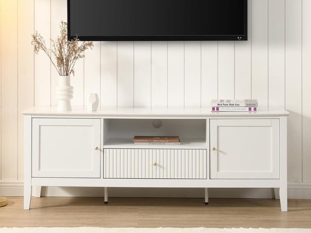 Mueble TV con 2 puertas, 1 cajón y 1 estante de MDF - Blanco - NARIVA