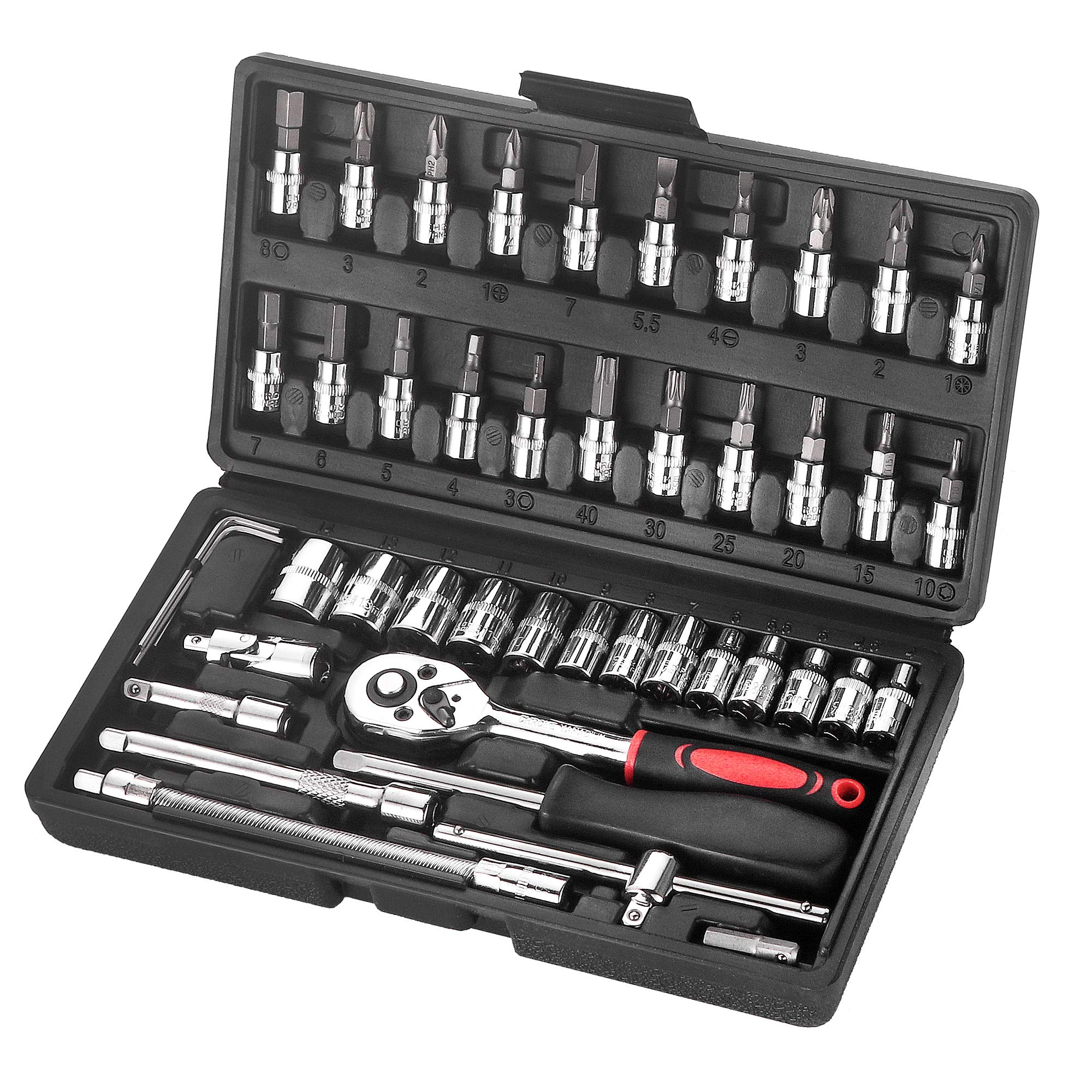 46-częściowy Zestaw Nasadek z Chromu Wanadu 1/4" Adapter Zestaw Skrzynki Nasadek do Samochodu Majsterkowania
