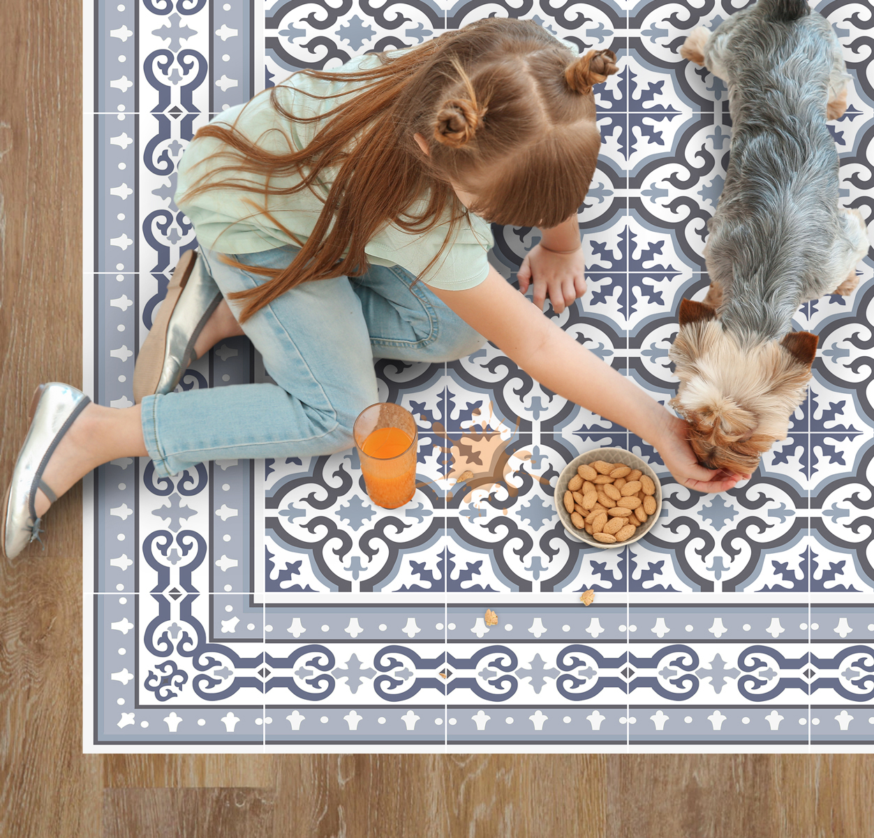 Alfombra de vinilo jeanette 100x133 cm - pvc antideslizante, vinilica para cocina o salón, lavable, estilo hidraúlico
