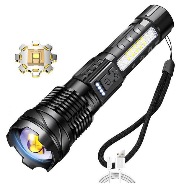 Lampe Torche LED Ultra Puissante Lampe de Poche USB Rechargeable 7 Modes Lampe Torche Tactique avec Clip pour Camping Randonnée Urgence