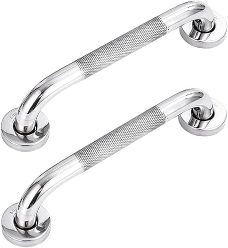 Uchwyt łazienkowy antypoślizgowy z radełkowanym uchwytem (2 sztuki, 30 cm, srebrny)