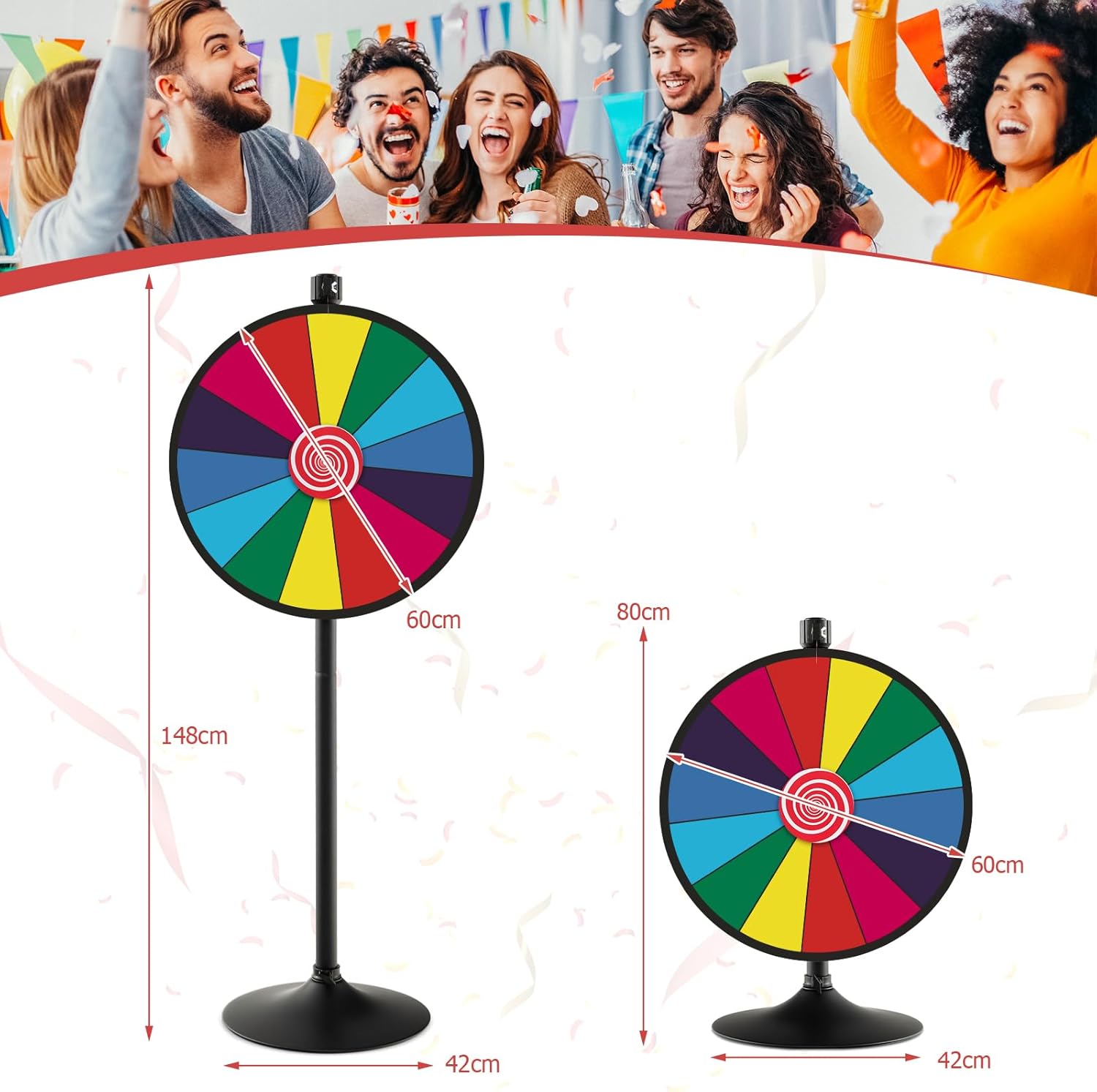 Ruota Della Fortuna 60 Cm Da Terra - Altezza Regolabile 111-157 Cm, 14 Slots Colorate, Scrivibile E Con Pennarello - Foto 10