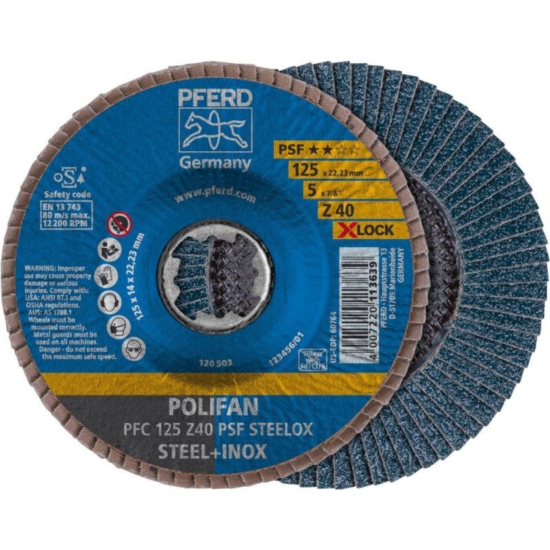 PFERD - Disco lamellare Polifan, 10 pezzi, 125 mm, Z80, X-LOCK (22,23 mm), PSF STEELOX, 67668126 – per una grande convenienza grazie al taglio aggre