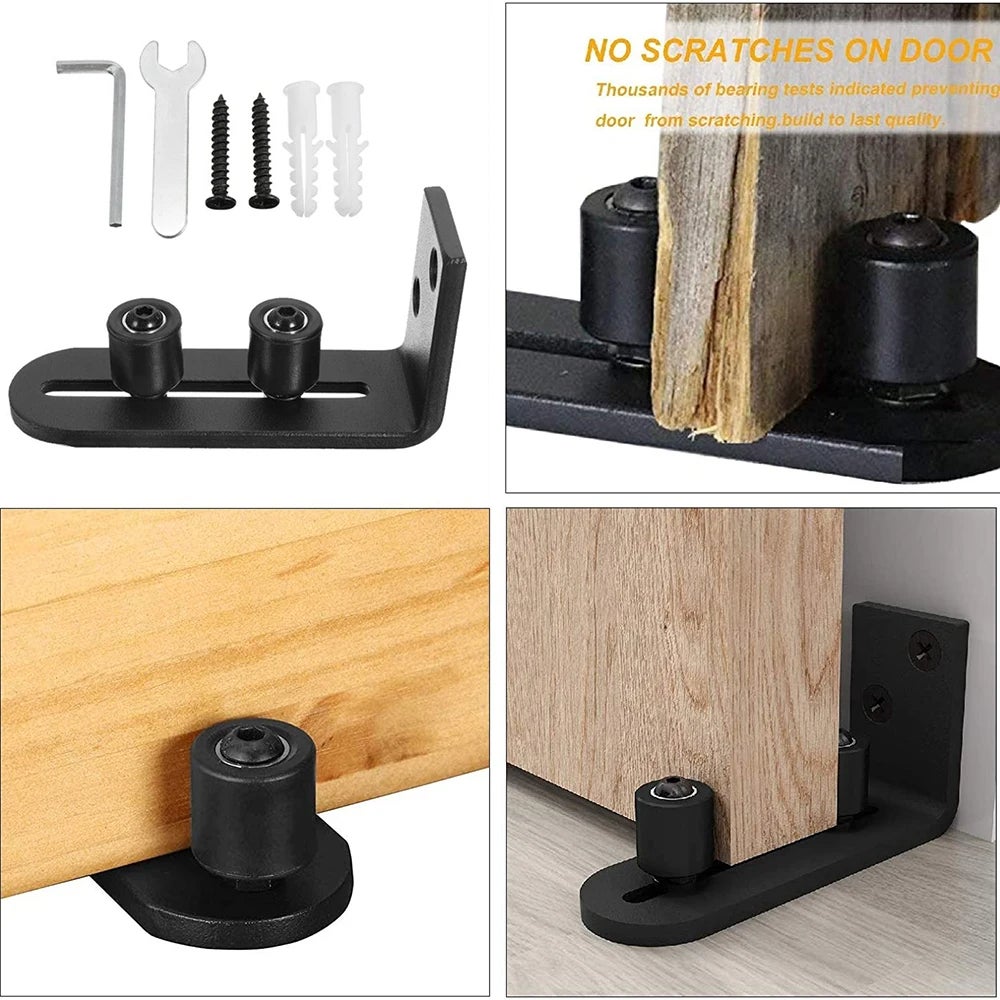 Guide de porte coulissante, guide de sol réglable, guide de sol noir pour mur/porte, avec vis, pour porte coulissante, porte de grange - 5