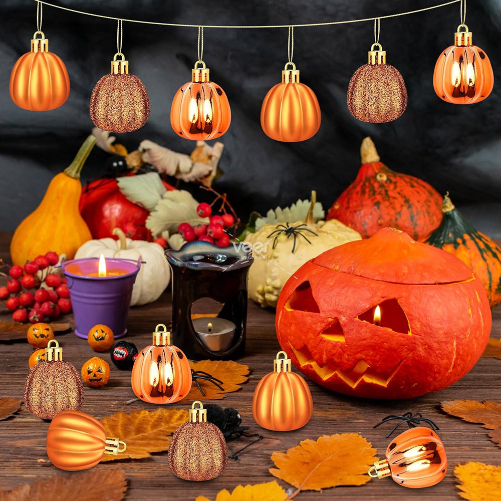 Juego de 12 adornos de bolas de calabaza, decoraciones para árbol de Navidad, mini bolas pintadas, ideales para decoraciones de fiestas. - 2