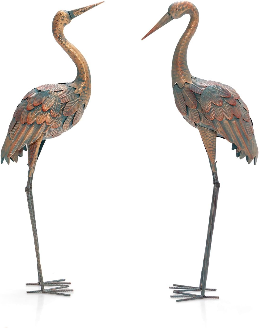 Zestaw 2 Figurek Żurawia Ogrodowego o Wysokości 85-86 cm, Wykonanych z Metalu, Rzeźba Ptaka z Brązu, Metalowa Ozdoba Ogrodowa, Która Upiększy Trawnik.