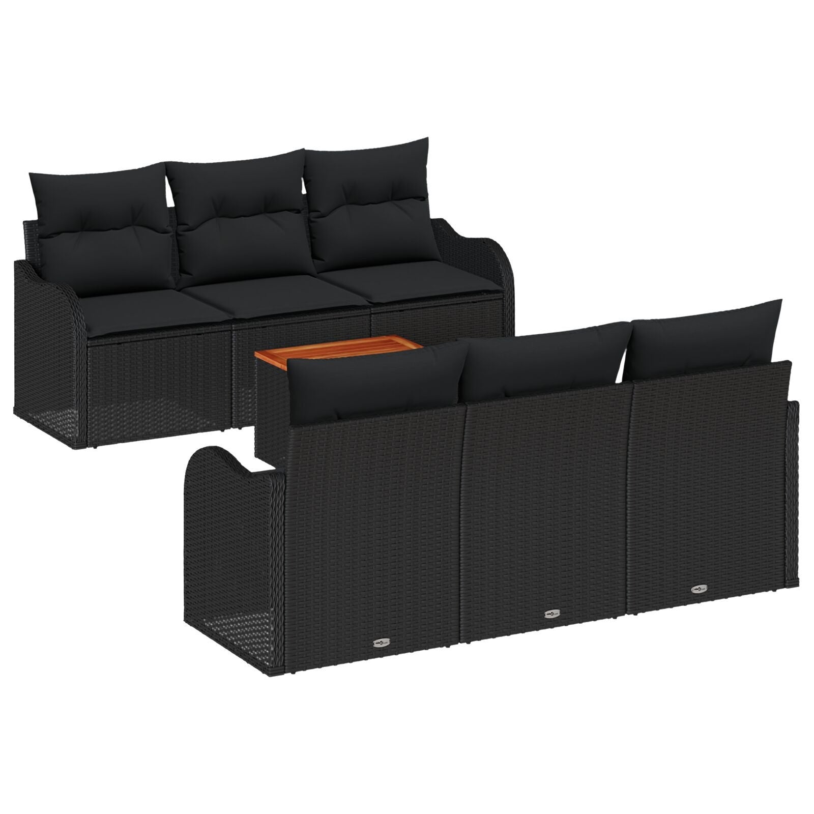 Zestaw Sof na Ogród z poduszką 7 pcs Czarny polirattan vidaXL
