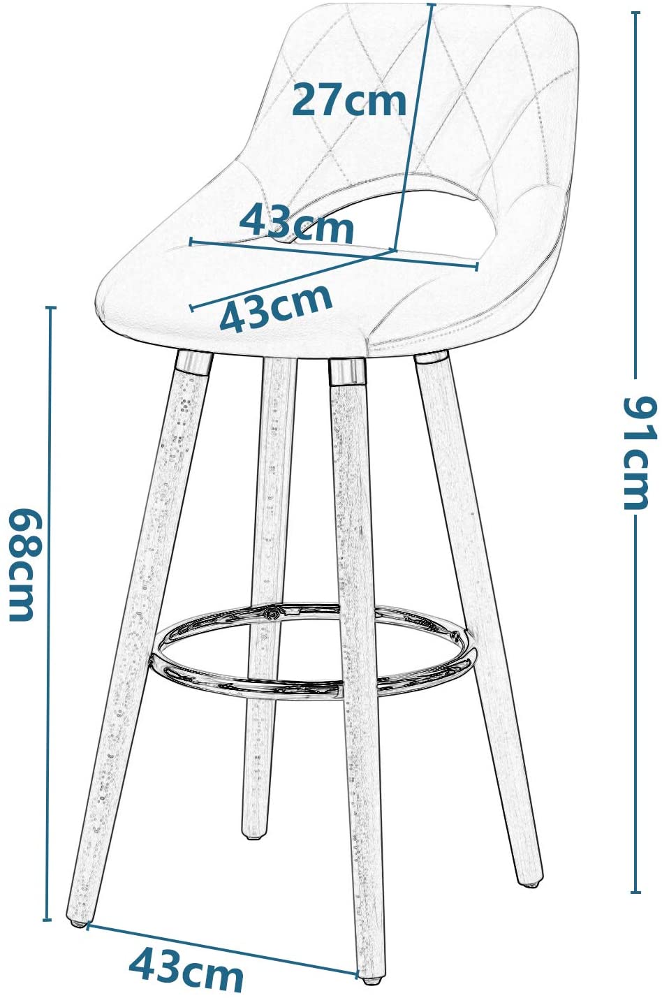 WOLTU Lot de 4 Tabourets de bar.en lin et bois massif avec dossier et repose-pieds.43x43x91cm.Gris Foncé - 3