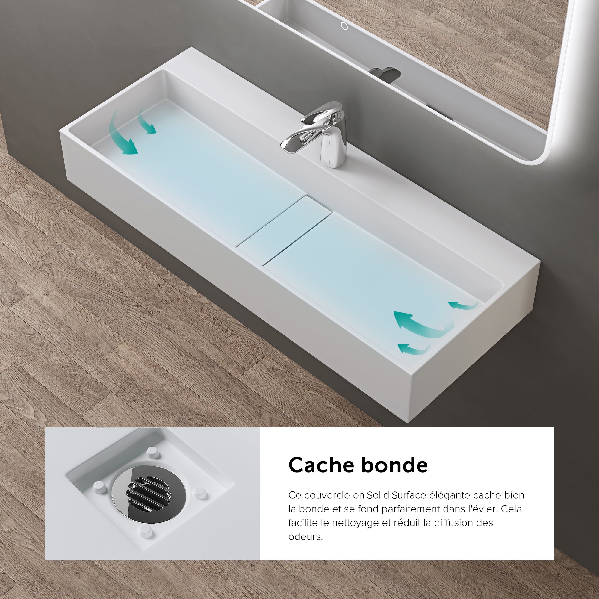 Lavabo Suspendu, Vasque à Poser, Lave-Mains Rectangulaire, 80cm, Blanc Mat, avec Cache Bonde, pour Salle de Bains, Colossum6028 doporro - 4