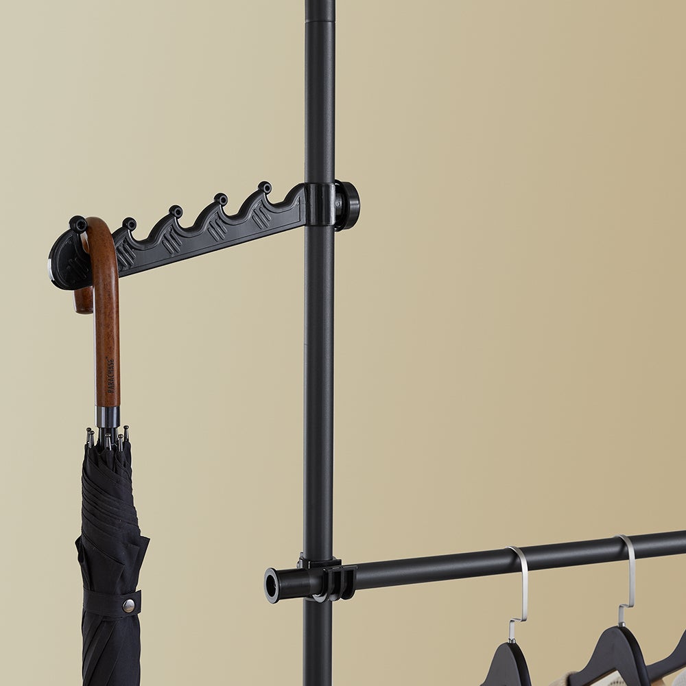 SoBuy Portant à vêtements télescopique solide - Penderie ouverte réglable avec tringles et étagères, Porte manteau pour chambre, Noir, KLS04-II-SCH - 4