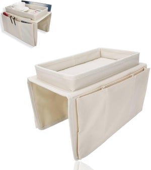 Plateau D'Accoudoir Canapé En Silicone Antidérapant - Support Multifonction Pour Téléphone, Tablette, Boissons Et Snacks - Gris Élégant