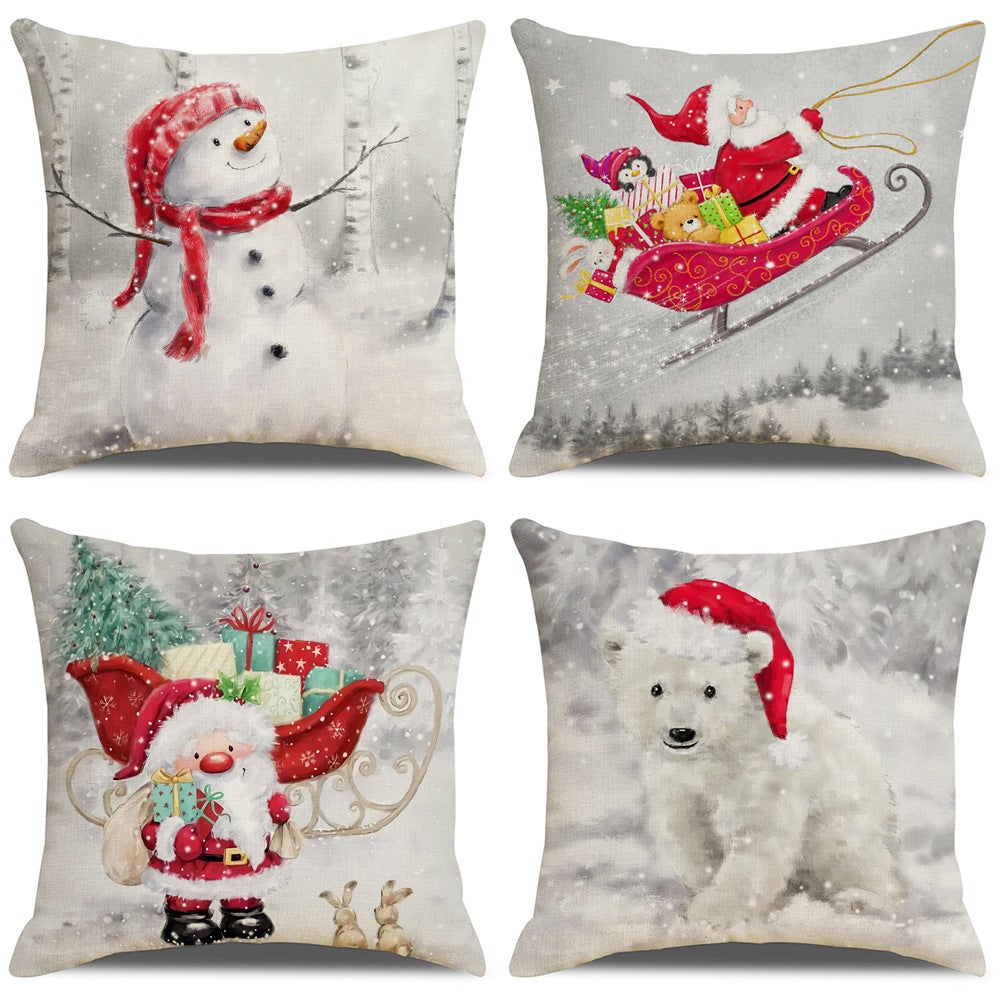 Set Di 4 Federe Per Cuscini Divano Natale In Lino - 45x45 Cm - Decorazioni Natalizie (Tipo B)