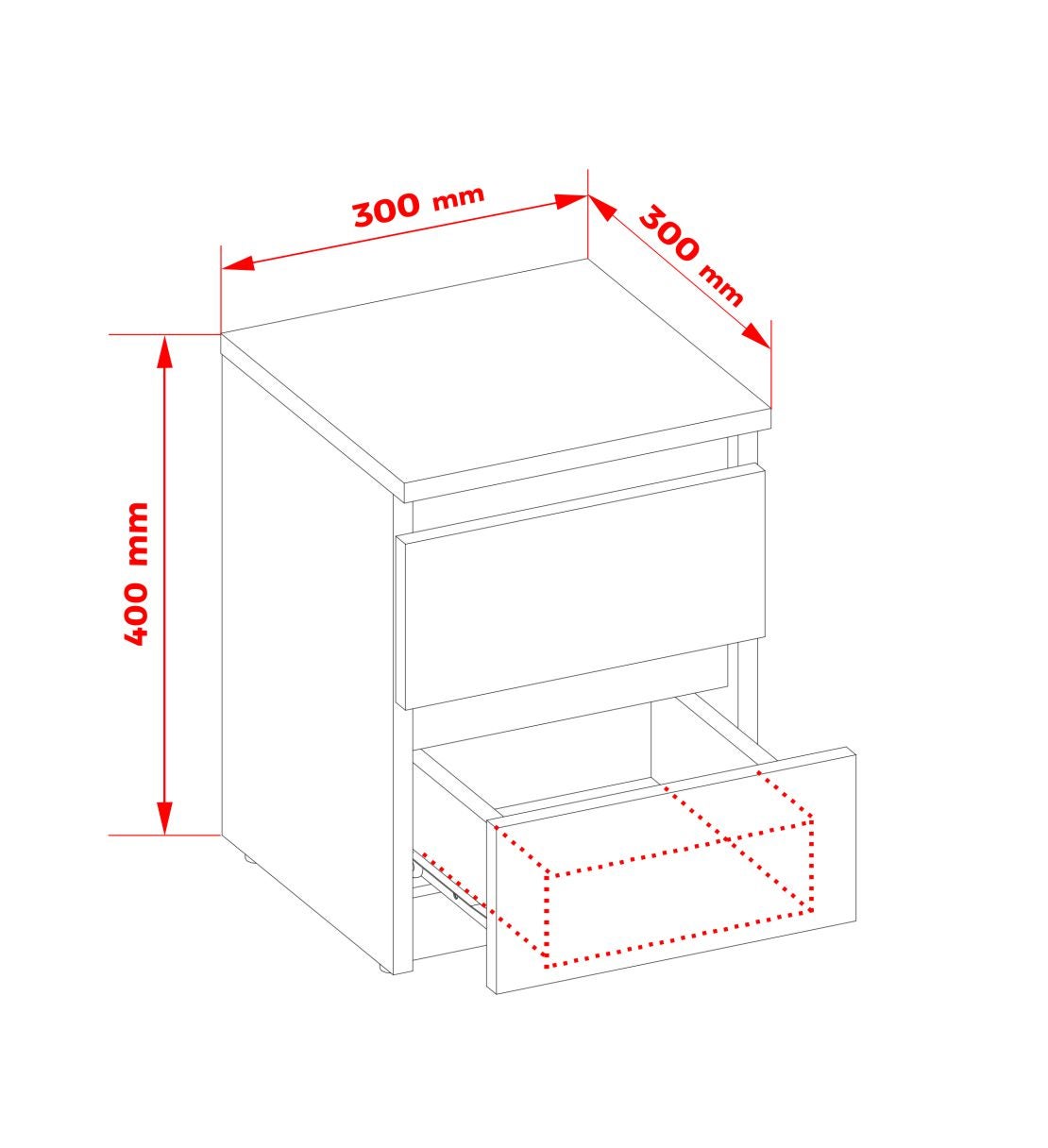 Comodino: due cassetti, Cashmere, 30 x 40 x 30cm - 7