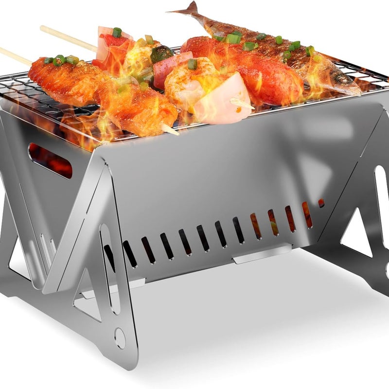 Mały, przenośny, składany i zdejmowany grill kempingowy BBQ – odpowiedni na zewnątrz, do ogrodu i na imprezę – (22 x 16 x 12)